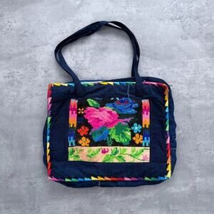 Vintage Floral Handmade Knit Quilted Purse